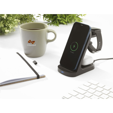 Logotrade promotional items photo of: Triple-Up RCS Recycled ABS Wireless Charger Stand
