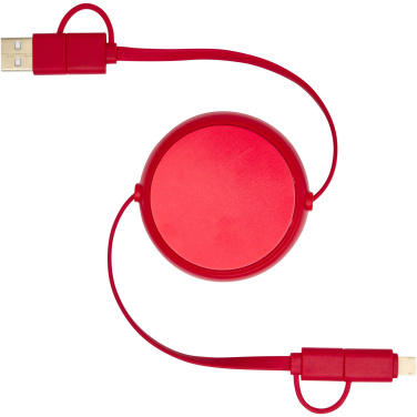 Logo trade business gifts image of: Alasia 5-in-1 100 cm recycled plastic and aluminium retractable data sync and 45W fast charge cable