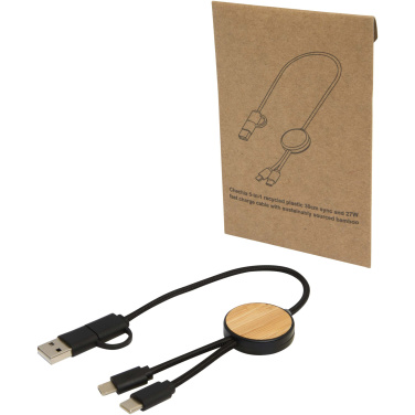 Logotrade promotional giveaways photo of: Chechia 5-in-1 recycled plastic 30 cm data sync and 27W fast charge cable with bamboo details