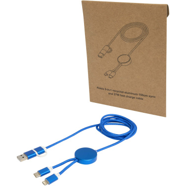Logo trade corporate gift photo of: Alasia 5-in-1 recycled aluminium and plastic 150 cm data sync and 27W fast charge cable