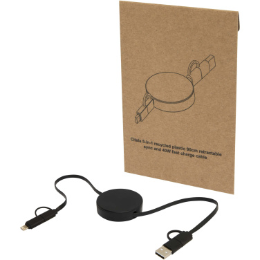 Logo trade promotional giveaway photo of: Citala 5-in-1 recycled plastic 90 cm retractable data sync and 40W fast charge cable