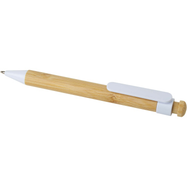 Logo trade promotional giveaways image of: Rattan bamboo and recycled plastic ballpoint pen (black ink)