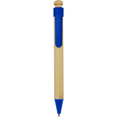 Logo trade advertising products image of: Rattan bamboo and recycled plastic ballpoint pen (black ink)