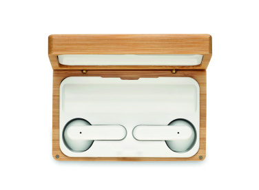 Logo trade promotional gifts image of: TWS earbuds in bamboo case