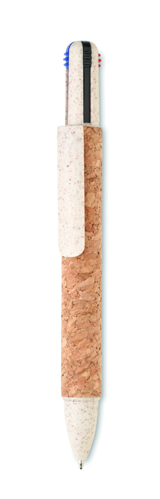 Logo trade advertising products image of: Cork 4-colour ink ball pen