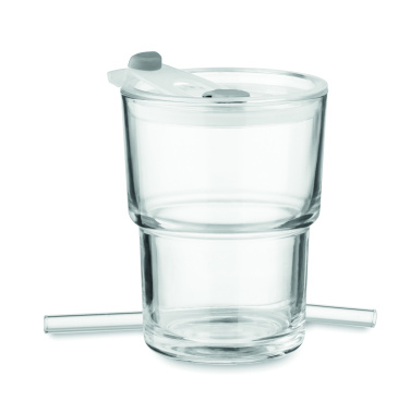 Logo trade business gifts image of: Glass tumbler with straw 400ml