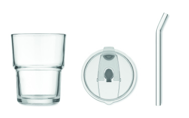 Logotrade promotional gift image of: Glass tumbler with straw 400ml