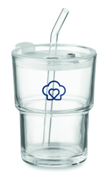 Logotrade promotional gift picture of: Glass tumbler with straw 400ml