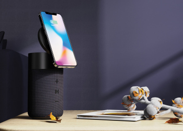 Logo trade promotional gifts image of: Urban Vitamin Anaheim RCS recycled 10W speaker 15W charger