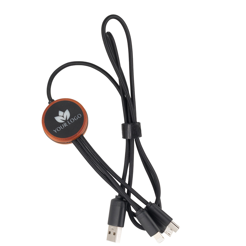 Logo trade promotional items image of: Cable 3in1 with illuminated logo - LH-ZM04