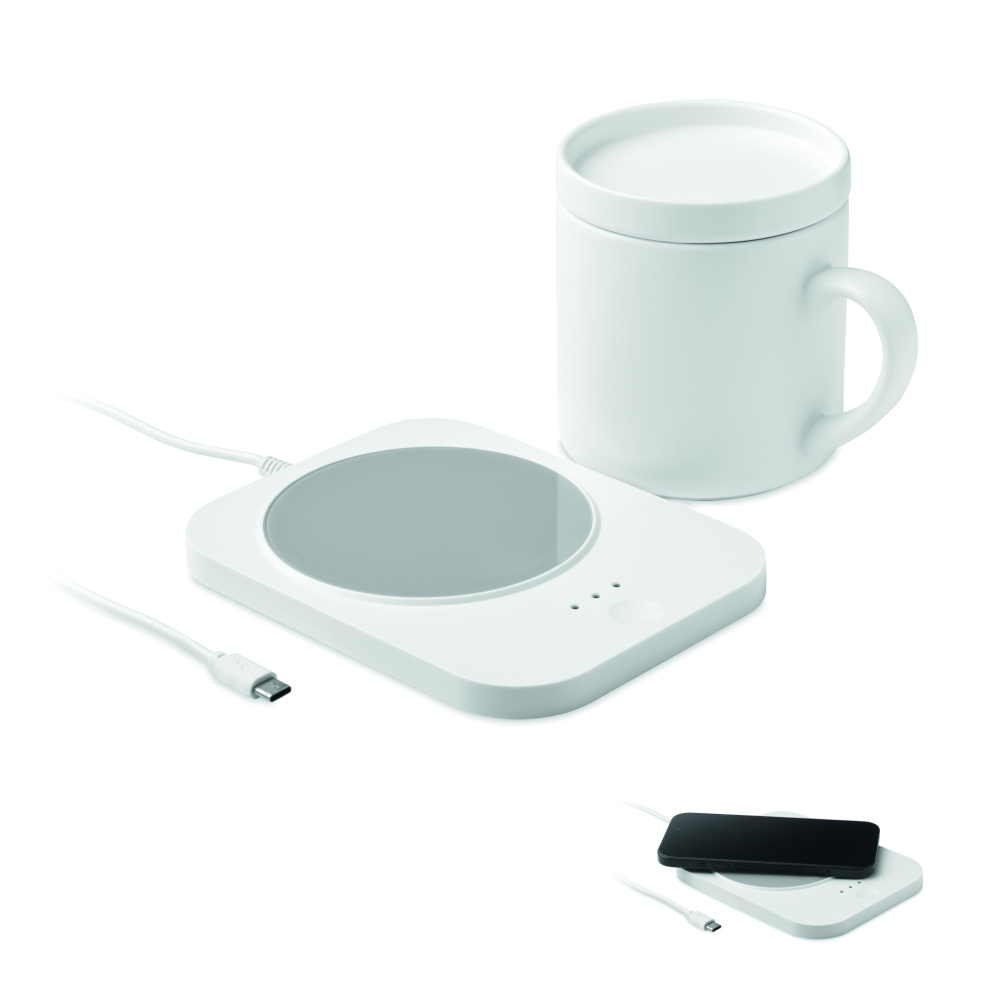 Logo trade promotional giveaways image of: Wireless charger mug warmer set