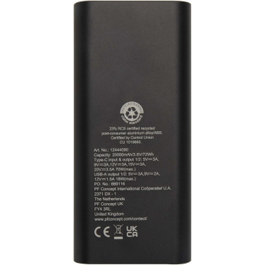 Logotrade promotional item picture of: Acamar 20.000 mAh 70W recycled aluminium laptop power bank