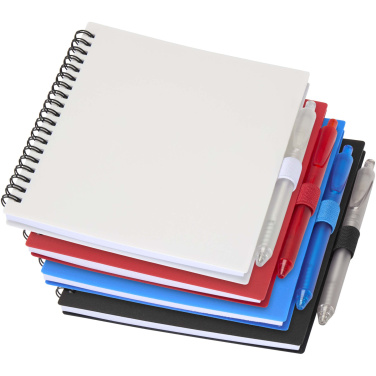 Logo trade promotional giveaways image of: Niove recycled plastic soft cover notebook and ballpoint pen set (blue ink)