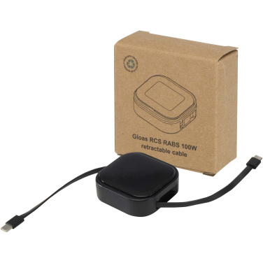 Logo trade promotional merchandise picture of: Gloas 5-in-1 recycled retractable data sync and 100W fast charge cable with smartphone tool kit