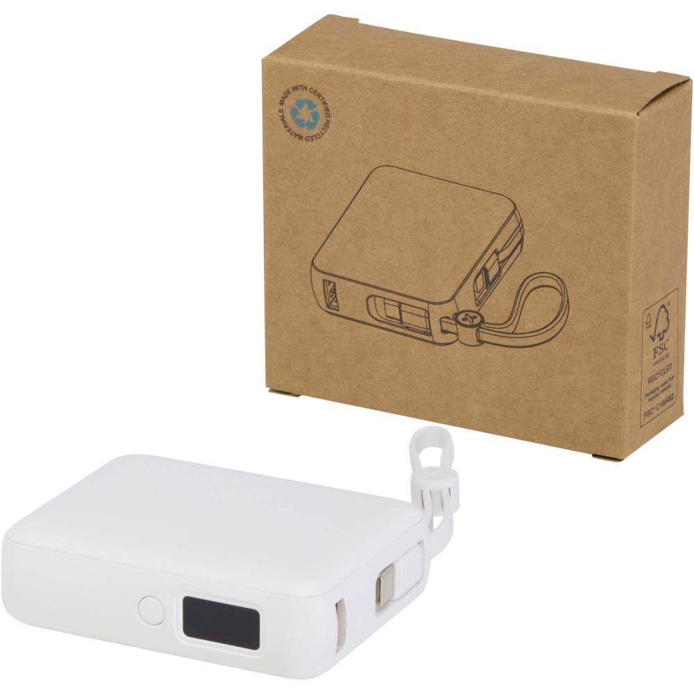 Logo trade promotional gifts picture of: Acrux 10.000 mAh 35W tablet power bank with built in Type-C cable - made from recycled plastic