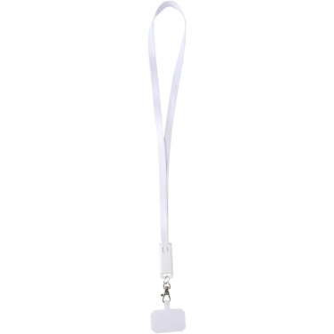Logotrade promotional giveaway image of: Franz recycled plastic smartphone lanyard with built-in data sync and 65W fast charge 5-in-1 cable