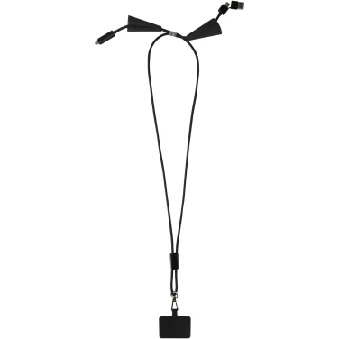 Logotrade promotional giveaway image of: Funi recycled plastic smartphone lanyard with built-in data sync and 100W fast charge 5-in-1 cable