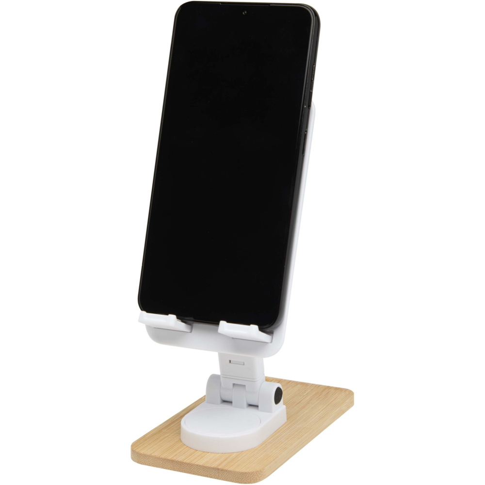 Logotrade promotional gift picture of: Alfirk recycled plastic foldeable desk phone stand with bamboo details