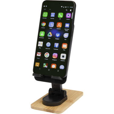 Logo trade promotional giveaways image of: Alfirk recycled plastic foldeable desk phone stand with bamboo details