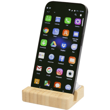 Logotrade promotional product picture of: Algol recycled plastic phone stand and fidget toy with bamboo details