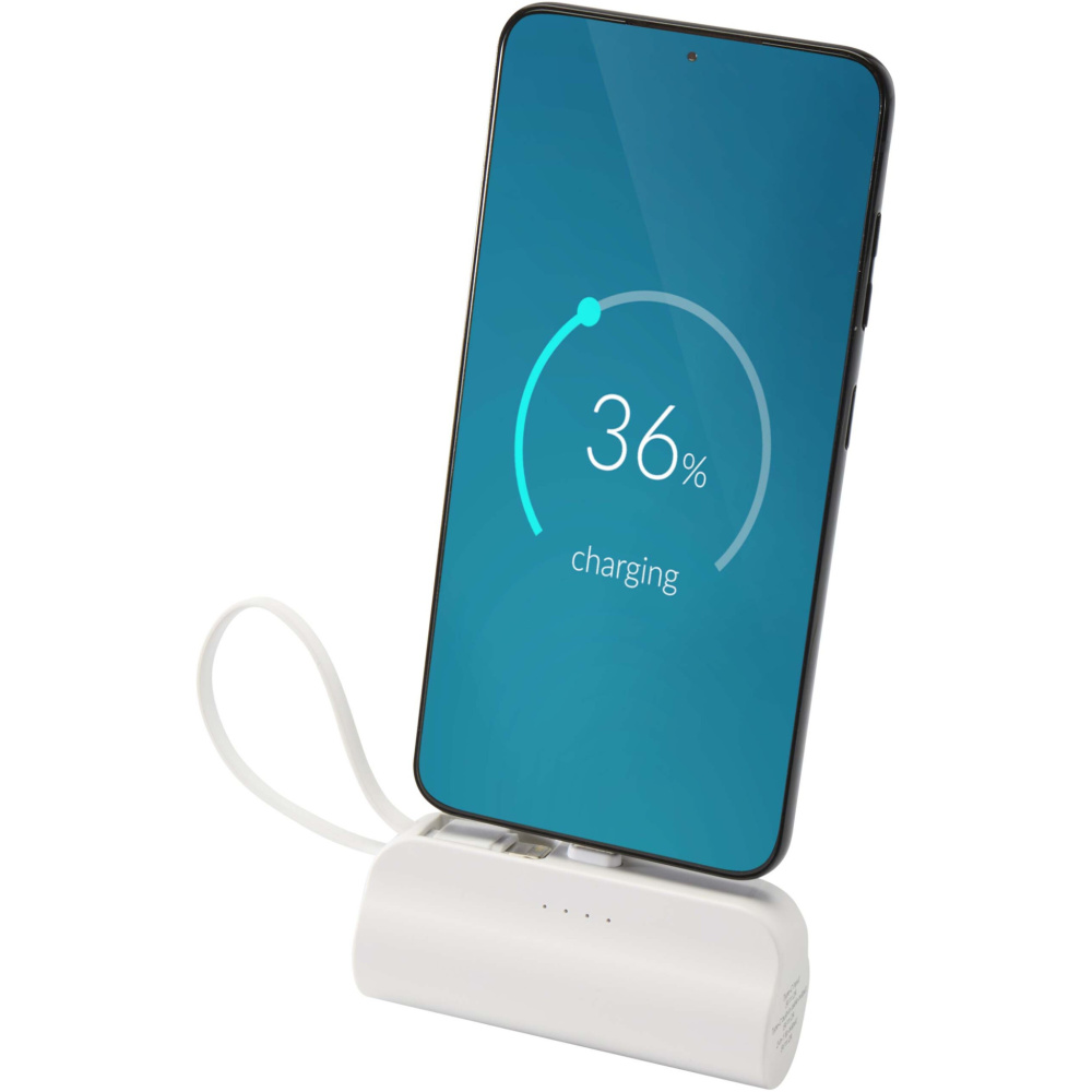 Logotrade advertising product image of: Alnair 5000 mAh 10W recycled plastic Type-C power bank with built-in flip stand and 2-in-1 cable