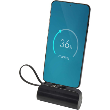 Logotrade promotional product picture of: Alnair 5000 mAh 10W recycled plastic Type-C power bank with built-in flip stand and 2-in-1 cable