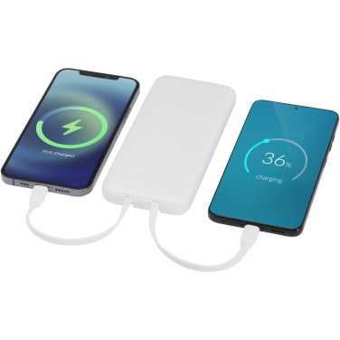 Logo trade promotional product photo of: Adhil 10.000 mAh 10W recycled plastic power bank with 2 built-in cables