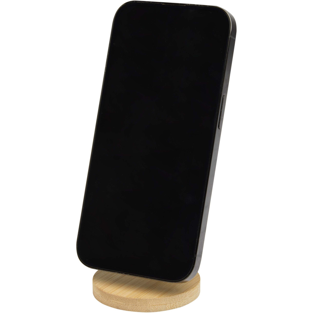 Logo trade advertising products picture of: Alcor recycled plastic foldeable magnetic phone stand with bamboo details
