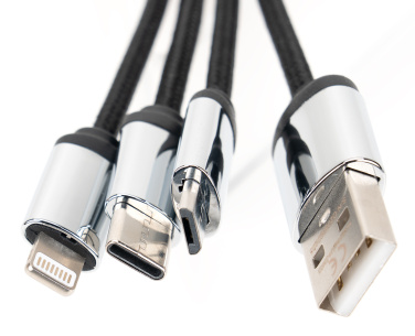 Logo trade corporate gifts picture of: 4-in-1 cable with elighted logo in a wooden casing