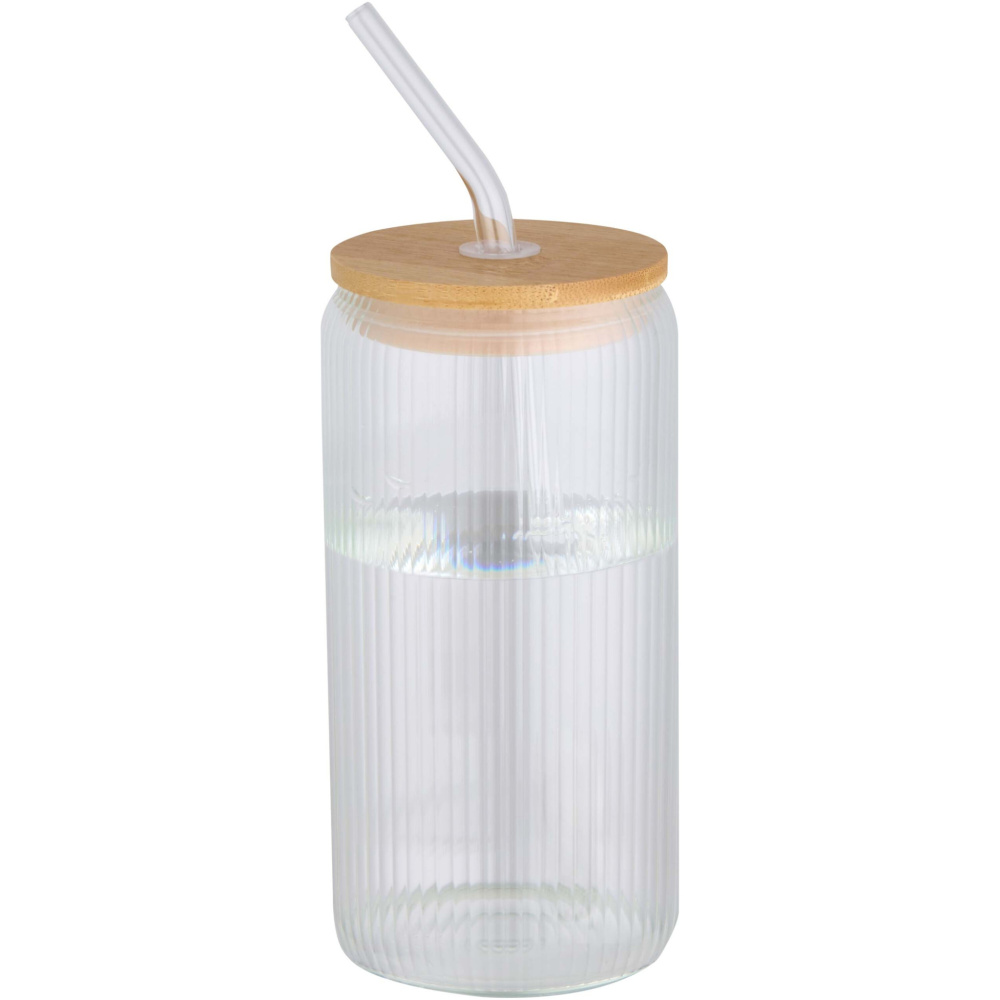 Logo trade advertising products picture of: Mirage 500 ml single-walled borosilicate glass jar with bamboo lid