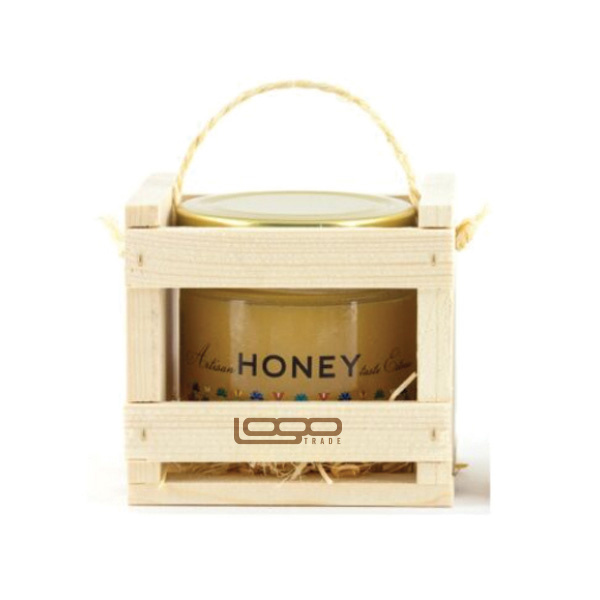 Logotrade promotional gift image of: ##Flower honey in a wooden box, 300 ml with custom design