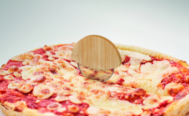 Logo trade corporate gifts image of: Round bamboo pizza cutter