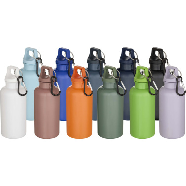 Logo trade advertising products picture of: Oregon 400 ml solid colour RCS recycled plastic water bottle with carabiner