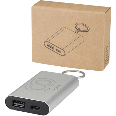 Logo trade promotional gift photo of: Arcturus 2000 mAh recycled aluminium power bank with keychain
