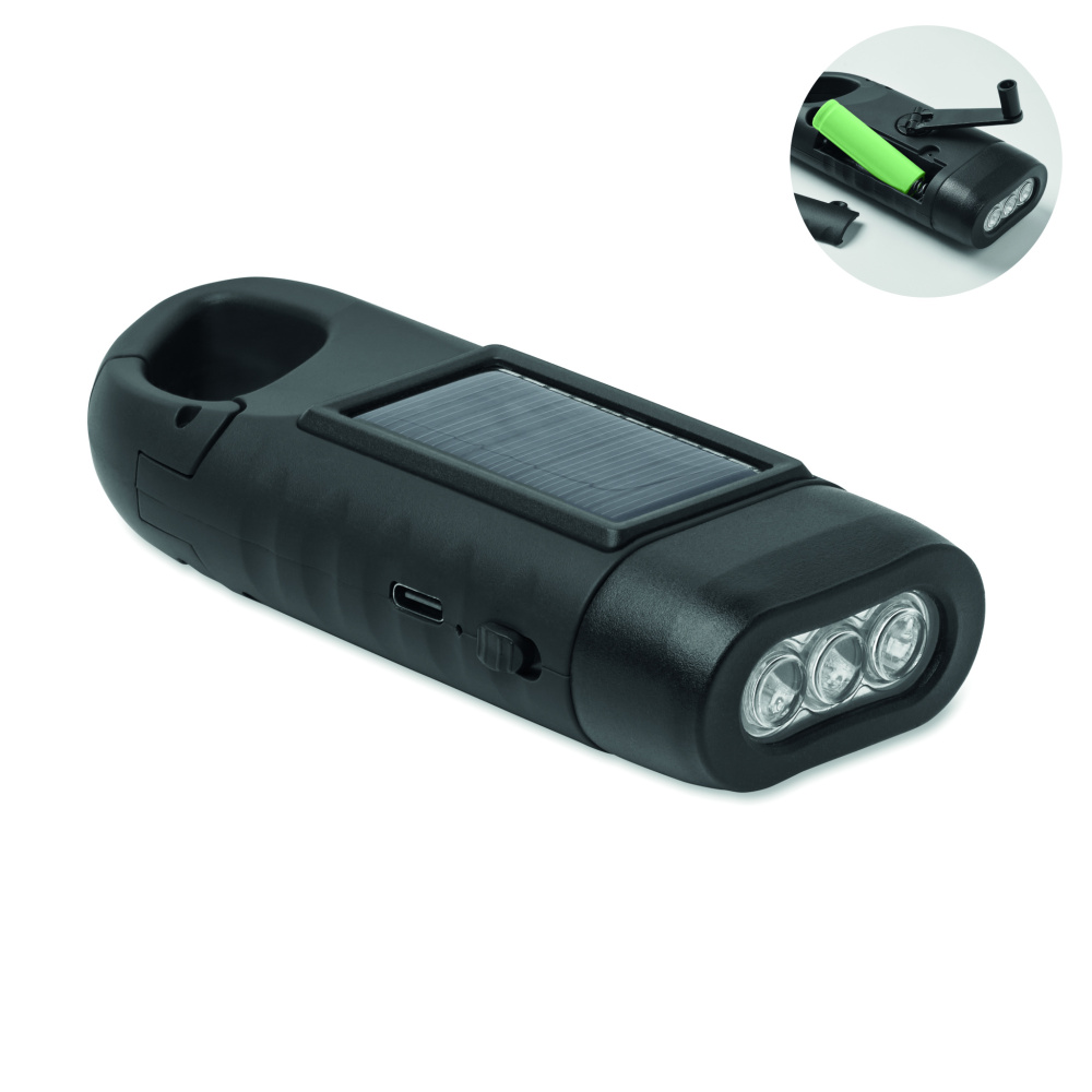 Logotrade promotional giveaway image of: Solar torch with dynamo crank