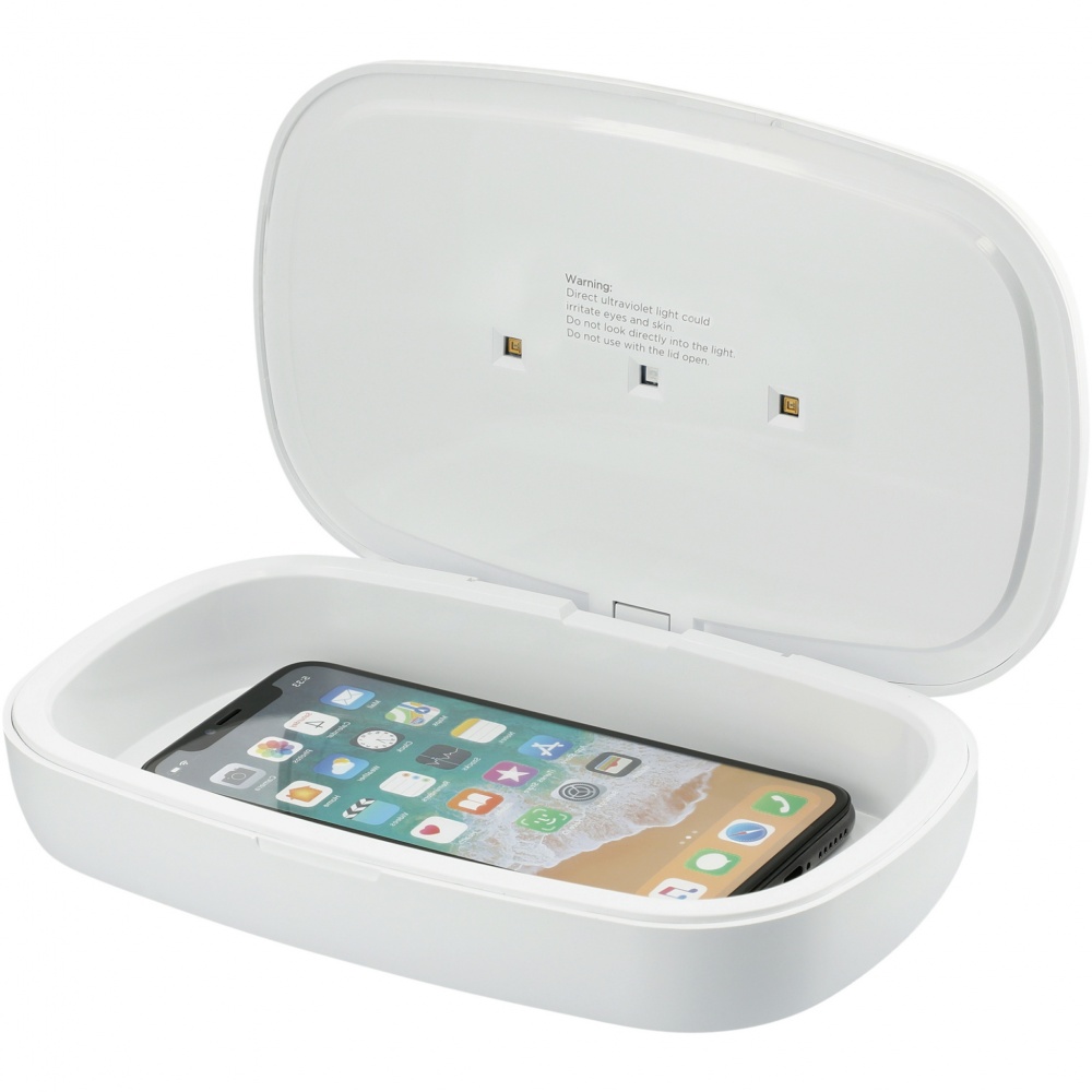 Logotrade firmakingitused pilt: UV-kapsel nutitelefoni desinfitseerimisvahend koos 5 W juhtmevaba laadimispadjaga