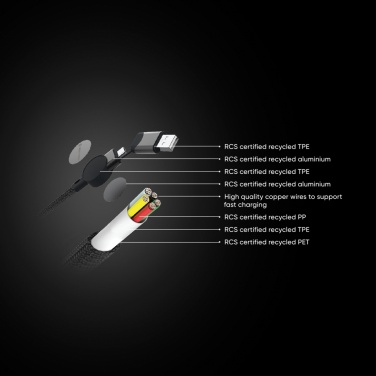 Logo trade firmakingitused foto: Oakland RCS taaskasutatud plastist 6-ühes kiirlaadimiskaabel 45 W