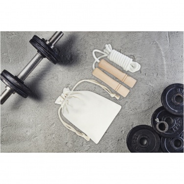 Logo trade mainoslahja kuva: Denise puinen hyppynaru puuvillapussissa