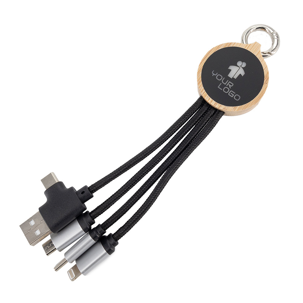 Logo trade mainostuote kuva: 4-in-1-kaapeli, jossa on valaistu logo puukotelossa, LH-ZMU05