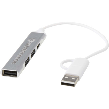 Logo trade mainostuote kuva: Alkaid 4-porttinen kierrätetystä alumiinista valmistettu USB-A- ja Type-C-keskitin, jossa kaksi sisääntuloa