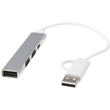 Logo trade liikelahja mainoslahja tuotekuva: Alkaid 4-porttinen kierrätetystä alumiinista valmistettu USB-A- ja Type-C-keskitin, jossa kaksi sisääntuloa