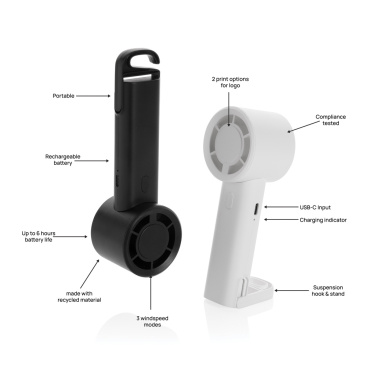 Logo trade mainoslahjat tuotekuva: Twist RCS -kierrätysmuovinen ladattava tuuletin