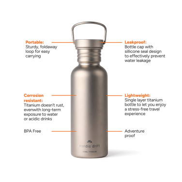 Logo trade mainostuotet tuotekuva: Nordic Drift Trail -ultrakevyt titaanijuomapullo 600 ml