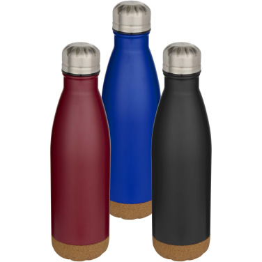 Logotrade reklaminės dovanos nuotrauka: „Cove“ 500 ml talpos dvigubos sienelės vakuuminiu būdu izoliuotas nerūdijančio plieno vandens butelis su kamštinėmis detalėmis