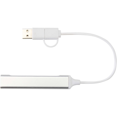 Logotrade reklaminiai produktai nuotrauka: „Alkaid“ 4 prievadų perdirbto aliuminio USB-A ir C tipo šakotuvas su dviguba įvestimi