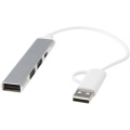 „Alkaid“ 4 prievadų perdirbto aliuminio USB-A ir C tipo šakotuvas su dviguba įvestimi, Sidabras