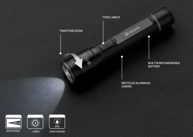 Logotrade korporatīvās dāvanas foto: Gear X RCS otrreizēji pārstrādāta alumīnija USB uzlādējams kabatas lukturītis