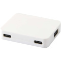 Gaia 4 portu USB centrmezgls ar USB-A un C tipa izeju un divkāršu ieeju - izgatavots no pārstrādātas plastmasas, Balts