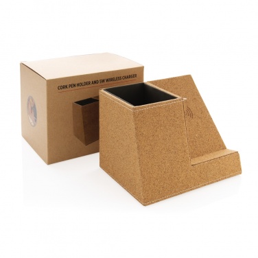 Лого трейд бизнес-подарки фото: Пробковый держатель для ручек и беспроводное зарядное устройство мощностью 5 Вт