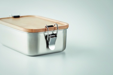 Logotrade profilreklam bild: Lunchlåda rostfritt bambulock